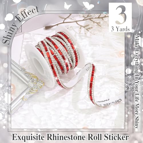 Red Glass Rhinestone Ribbon 1 CM Wide Gem Diamond Strip Adhesive