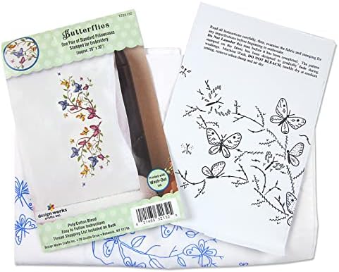 Butterflies Pillowcases - 2 Standard Size (20" x 30") Stamped Embroidery Kit