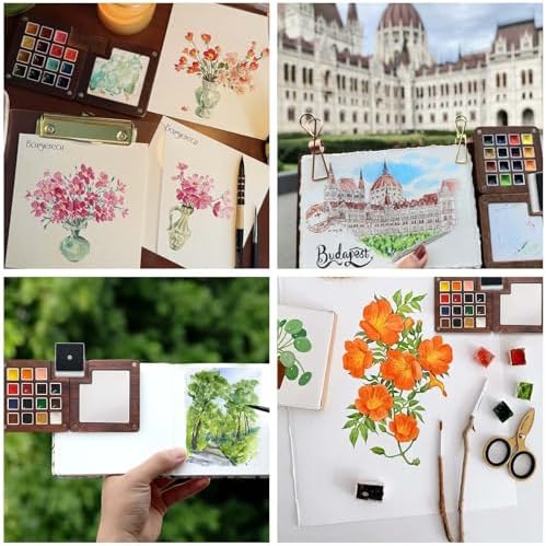 Travel Watercolor Paint Set - Pocket 15-Color Mini Kit with Sketch Pad