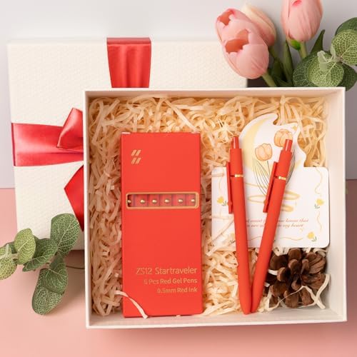 YOXMJDB 6 Pcs Red Ink Pens for Journaling 0.5mm Fine Point Red Gel Ink Pens, Smooth Writing Quick Dry Pen for Note Taking, Gift Set for Women & Men (6 Pcs Red Gold)