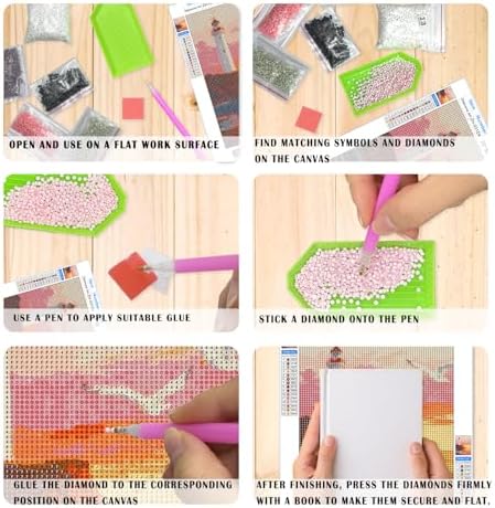 XUNLURY Pink Western Coastal Cowgirl Beach Diamond Art Kits 4 Pack 10x11.8 Inch,Coastal Cowgirl Granddaughter Room Decor,Preppy Ocean DIY Diamond Gem Painting Art Kits for Girls Kids Adults Beginners