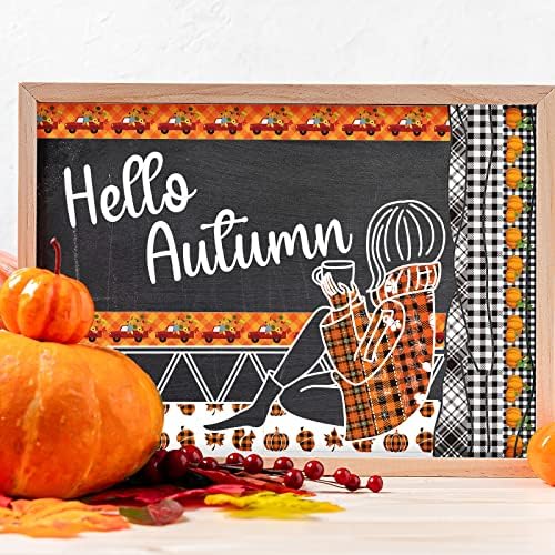 Whaline 12 Rolls Fall Plaid Washi Tapes Colorful Buffalo Plaid Autumn Pumpkin Truck Maple Leaves Gnome Pattern Masking Tape Decorative Tape for Fall Scrapbook Journal DIY Craft Gift Wrapping, 0.6Inch