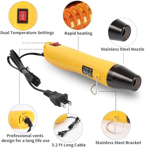 Heat Gun for Crafting, 110V 350W Handed Hot Gun for Shrinking Wrapping PVC | 3.28ft Ultra-Long Cable Portable, Dual-Temp Model Heat Gun with Stand and Power Cord for Sticker Shrinking and DIY Embossing