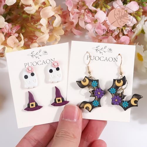 Puocaon Halloween Polymer Clay Cutters - 12 Pcs Witch Wizard Bat Ghost Pumpkin Halloween Clay Cutters for Earrings Jewelry Making