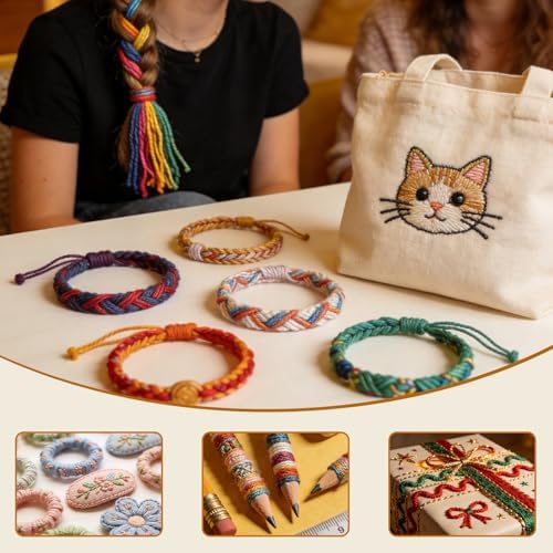 14 Skeins Rainbow Color Embroidery Floss- Cross Stitch Threads - Friendship Bracelets Floss - Crafts Floss, Light Desert Sand Gradient