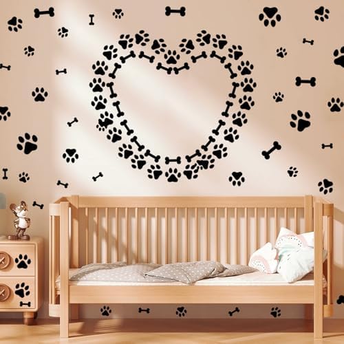 AOWDIAO 174 Pcs Dog Paw Decals - Peel and Stick Vinyl Wall Stickers for Dog's Room, Playroom & Party Decor
