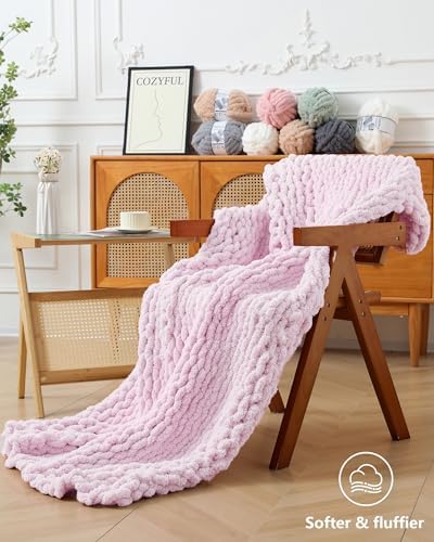 Cozyful Chunky Yarn for Hand Knitting, #9 Thick Jumbo Big Chunky Yarn for Crocheting, Super Chunky Knit Blanket Yarns, Large Chunky Chenille Yarns, 8 Pack (30 yds 8 oz Each Skein), Blush Pink