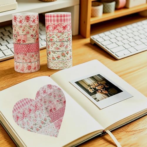 12 Rolls Floral Washi Tape,Vintage Washi Tape,Flower Tapes for Journaling Supplies,Stickers for Journaling,Colorful Stickers for Scrapbooking,Daughter Gifts,Friends Gifts