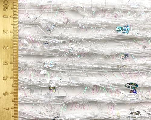 Artisanal Yarn Collection Multifiber Fancy Yarn with Iridescent Shimmering Threads & Laser Sequins for Knitting Crocheting Crafts DIY, Set of 3 Rolls (Iridescent White)