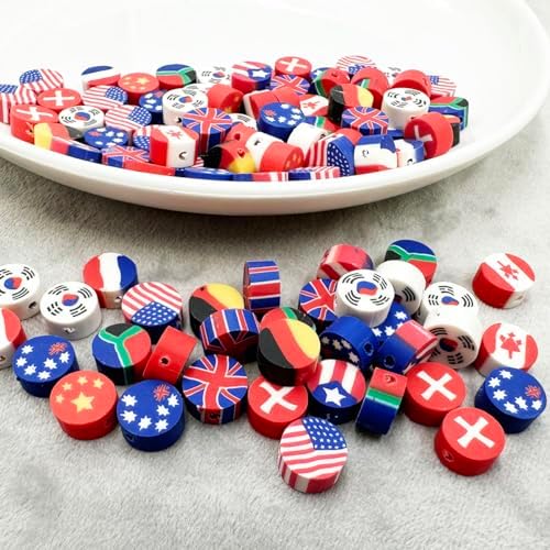 Flag Handmade Polymer Clay Beads, 100pcs Polymer Clay Spacer Beads for Women Jewelry Making DIY Charms Bracelet Necklace Hair Clip Accessories Handmade Craft