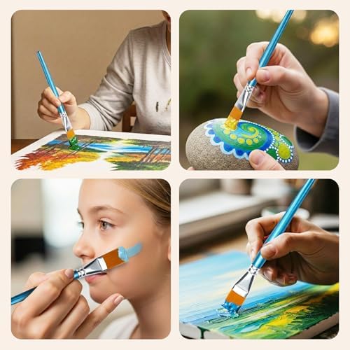 JEAWIWI 20 Pcs Artist Flat Paint Brushes, Synthetic Paint Brushes, Blue