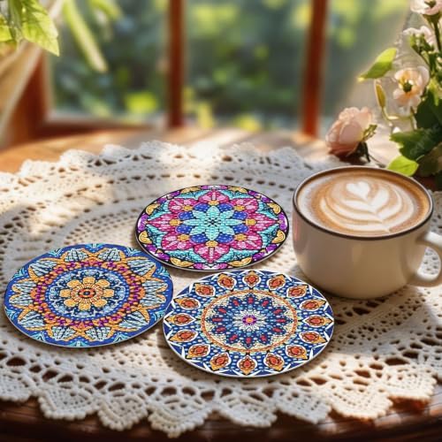 Mandala Diamond Art Coaster Kit with Holder, 8PCS Diamond Painting Coasters