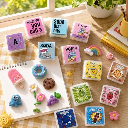 Scented Kneaded Erasers Set, Kneadable Art Erasers in Individual Plastic Cases, Soft Moldable Drawing Eraser for Sketching, Charcoal, Graphite, Clean Erasing Stationery (36, Soda Theme)
