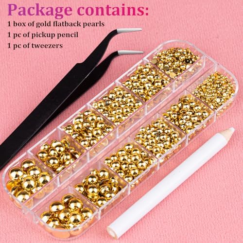 Belleboost Flatback Pearls for Nails Gold Nail Charms and Gems Nail Decor