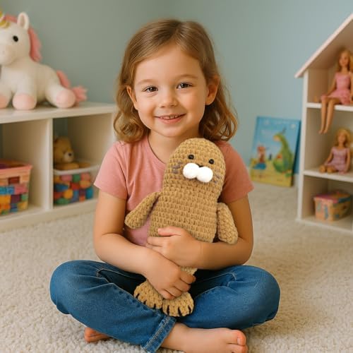 Noocro Amigurumi Crochet Kit for Beginners, Intermediate and Advanced Crocheters, DIY Crochet Plushie Kit with Complete Kit, Detailed Instrucions and Video Tutorial - Fun Craft Gift (Seal)