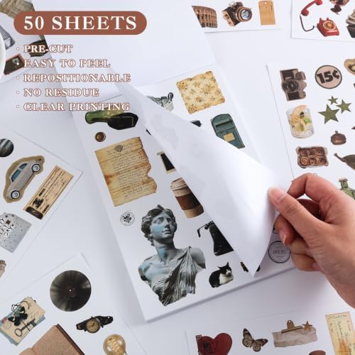 Washi Stickers Set Vintage Aesthetic Sticker Book for Journaling, DIY Decorative Paper Sticker Decals for Bullet Journal Art Scrapbooking Diary Card Craft Gift Album (Aesthetic Style 5)