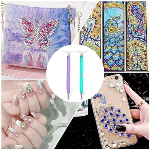 benote Diamond Art Pen Tools, 2 Sets Ergonomic Diamond Art Accessories Pens Metal Screw Thread Multi Placer Tips, Round and Square Drill Pen for Nail DIY Craft