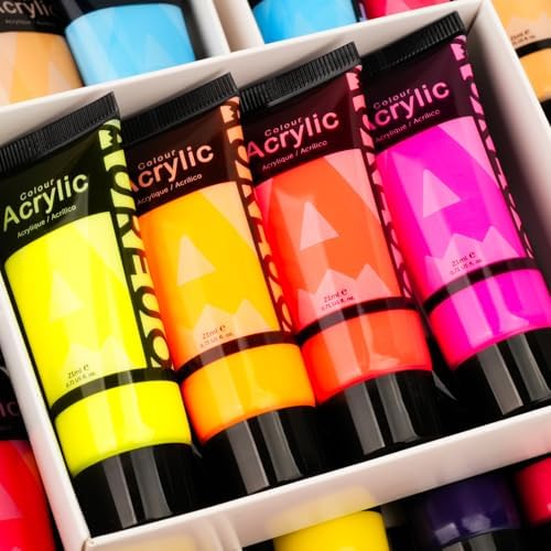 AUREUO Neon Fabric Paint Set - 8 Fluorescent Colors x 0.71 Fl Oz / 21ml - Permanent Fabric Paint for Clothes, Non-Toxic Textile Paint for Canvas Tote Bags, Shirts, Shoes, Jeans