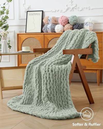 Cozyful Chunky Yarn for Hand Knitting, #9 Thick Jumbo Big Chunky Yarn for Crocheting, Super Chunky Knit Blanket Yarns, Large Chunky Chenille Yarns, 8 Pack (30 yds 8 oz Each Skein), Sage Green