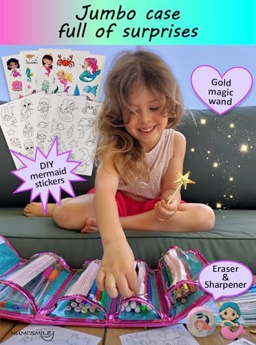 Mermaid Pencil Case With Fruit Scented Markers Art Set, Little Mermaid Gifts For Girls Ages 3 4 5 6 7 8 9 10 Years Old, Kids Coloring Set Arts & Crafts Supplies, Birthday Girl Mermaid Toys For Girls