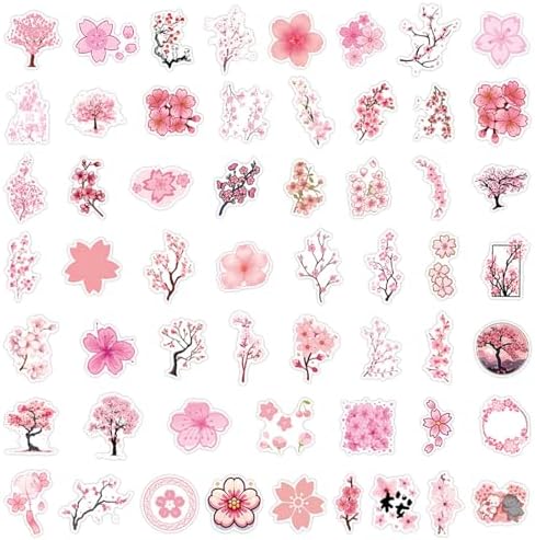 55PCs Sakura Stickers,Suitable for Phone Cases, laptops, Water Bottles, scrapbooks, Decorations, Durable Party Supply Decals as Gifts(Colourful-K4)