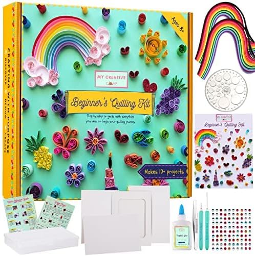 MY CREATIVE CAMP Beginner's Quilling Kit for Kids and Adults, DIY Craft Kit for Kids and Adults, Paper Quilling Kit for Beginners with Tools, Instructions & Storage Box, Makes 10+ Fun Projects