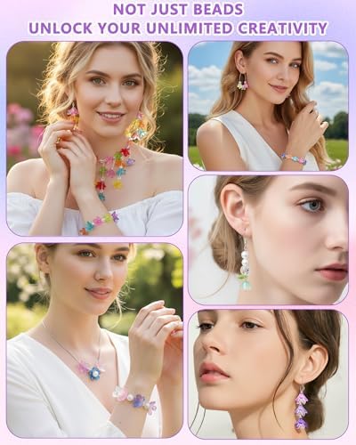 FIVEIZERO Flower Charms, 300Pcs 8 Colors Acrylic Cherry Blossom Beads