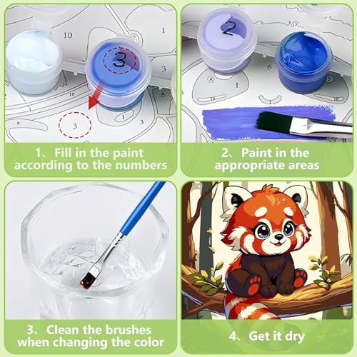 Reivworl Raccoon Paint by Numbers Kit for Kids with Frame 8×8 inch