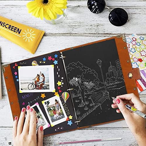 ZEEYUAN Leather Scrapbook Memories Photo Album 60 Pages, Vintage Photo Scrap Book Travelling Journal Scrapbook Mothers Day Gifts for Mom Family Scrap Book