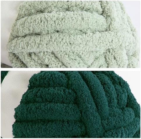 MABOZOO Assorted Chunky Yarn for Hand Knitting 8 Pack, Fluffy Jumbo Chenille Yarn, Soft Plush Yarn Bulky, Giant Thick Fuzzy Yarn for Arm Knitting,Sage Green & Dark Green(31.7 yds,8 oz Each Skein)