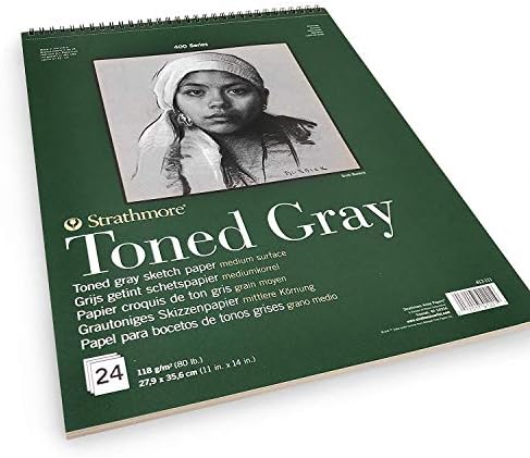 Strathmore 400 Series Wire Bound Toned Sketch Pad, 80 lb. Paper, 11 X 14 inches, Gray, 50 Sheets (412-111)
