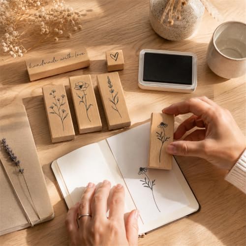 6pcs Wooden Rubber Floral Stamps Set, Crafting, Scrapbooking