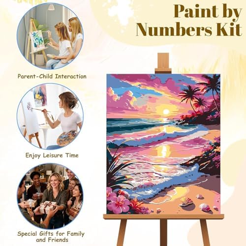 EIBEILI Seaside Scenery Paint by Numbers Kit for Adults Beginner,Sunset Beach Adult Paint by Number Kits on Canvas,Easy Canvas Paint by Numbers for Adults for Home Wall Decoration 12 X 16 inch