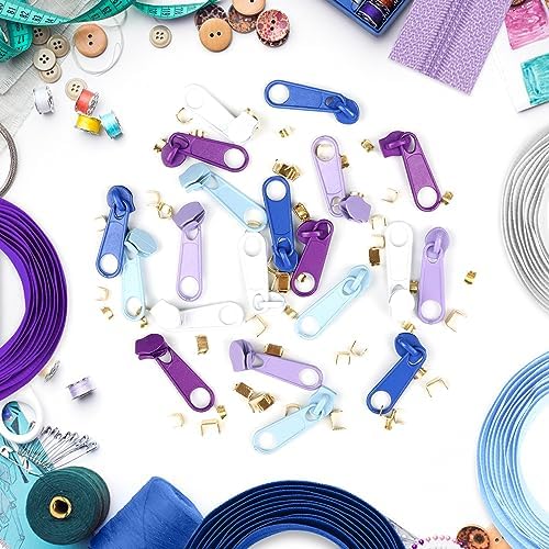 DOITEM 15.3 Yards/ 14 m 5 Pieces Assorted Colors #3 Nylon Coil Zippers, Sewing Zippers Endless Zips with 20 Pieces Zipper Sliders Zip Heads for DIY Sewing Tailor Craft Supplies (Purple Blue White)