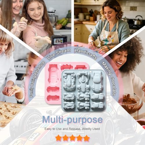2 Pack Small Racing Cars Silicone Molds, 9 Cavity 3D Sports Car DIY Silicone Fondant Cake Mold Tray Baking Tools for Chocolate Candy Mousse Pudding Handmade Soap Candle Resin Clay