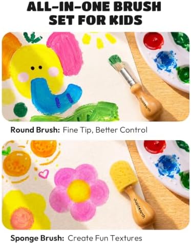JUPITEARTH Natural Wood Handle Paint Brushes for Kids, 6-Pack