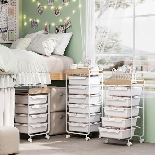 SYKIARIOL Rolling Cart with 5 Drawers,Art Craft Cart,White