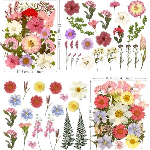 MIKIYA 90Pcs Pink Dried Pressed Flowers for Resin Molds, Assorted Real Natural Bulk Dry Floral Leaves for DIY Art Crafts, Epoxy Jewelry, Candle, Soap Making, Nails Decors Gifts