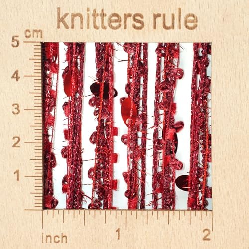 Artisanal Yarn Collection Multifiber Fancy Yarn for Knitting Crocheting Crafts DIY, Set of 3 Rolls (Red Teardrop Sequins)