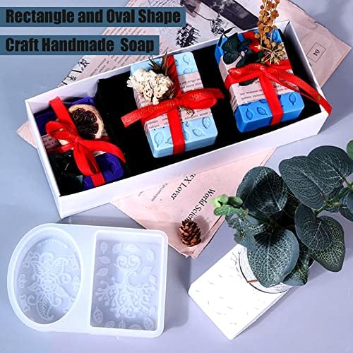 Soap Molds Silicone, 3D Rectangle & Oval Flower Pattern Mold, Set of 2 | Non-stick Mixed Flower Patterns Soap Making Mold for Handmade Craft Soap DIY Candle Polymer Clay Design Lotion Bars