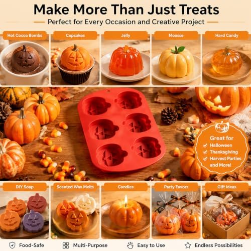 2 Pack 6-Cavity Halloween Pumpkin Silicone Molds for Chocolate Candy