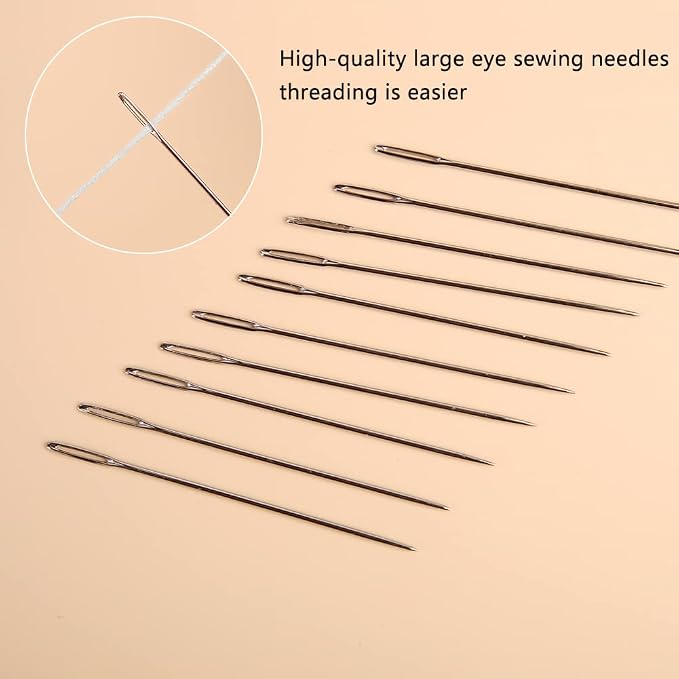 JNENERY 23 PCS Large Eye Sewing Needles, 2.36in Sewing Sharp Needles | Leather Embroidery Thread Needle, Stainless Steel Yarn Knitting Needle with a 3.3in Plastic Bottle