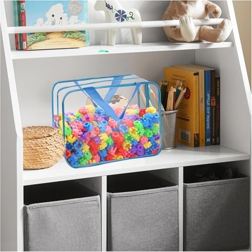 8 Packs XL Toy Storage Bags, Reusable Clear PVC Board Game Storage, Toy Storage Organizer Bags with Zipper for Building Blocks, Puzzle and Handmade Accessories, Clear Toiletry Bag (8 Color, X-Large)