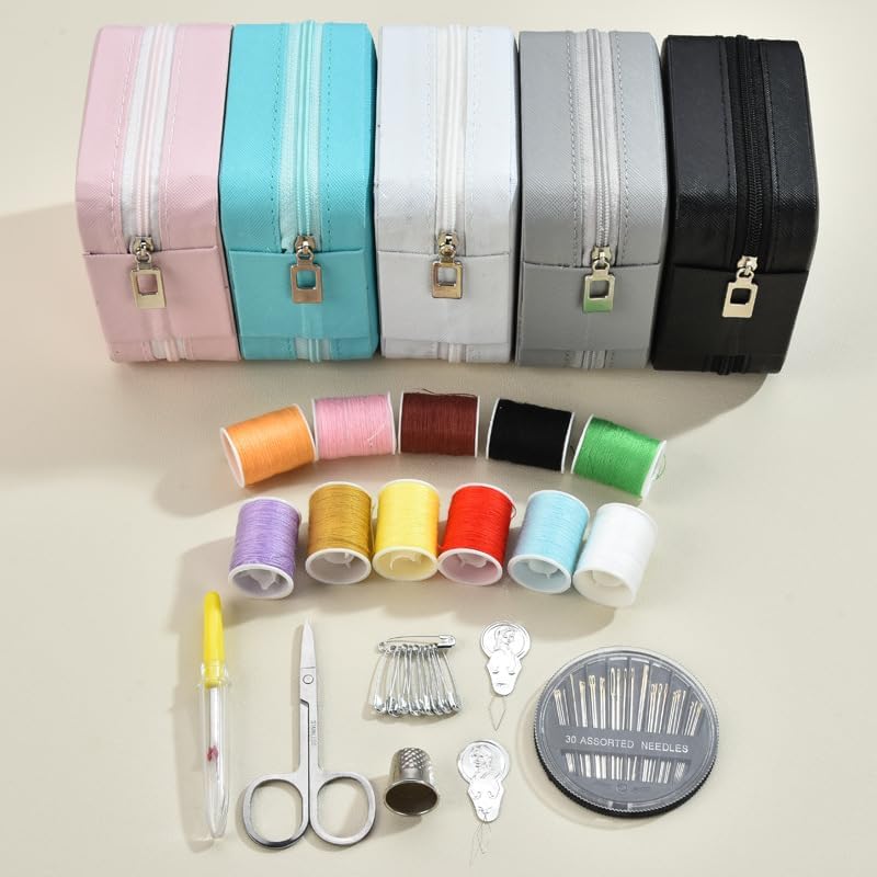 56-Piece Portable Travel Sewing Kit - Compact Emergency Sewing Kit Box with Zipper Fix Tools - Small Sewing Supplies and Accessories for Home Use & Quick Stitch Solutions