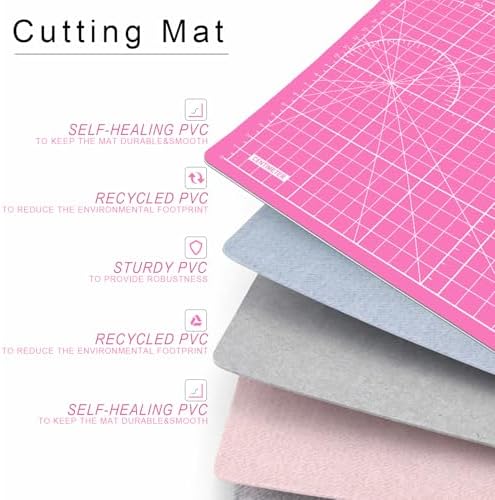 DIYSELF 9in×12in Cutting Mat, A4 Self Healing Craft Mat for Sewing | A4 Pink Cutting Mat for Fabric, Quilting and Scrapbooking, 5-Ply Double-Sided Craft Cutting Board with Grid and Angle Lines