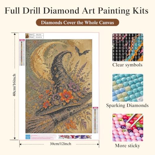 Halloween Diamond Painting Kit for Adults, Witch Hat Diamond Art Kit