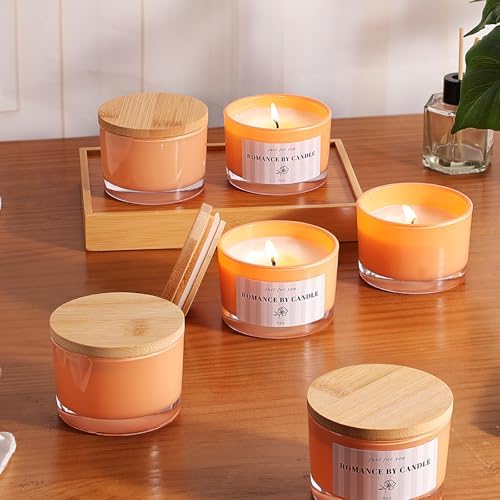 12 Pcs 4 oz Orange Glass Candle Jars with Lids& Labels for Candle Making