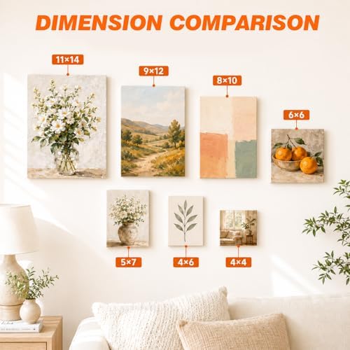 CONDA 12-Pack 𝗣𝗥𝗘𝗠𝗜𝗨𝗠 Size Canvas for Painting, 2 of 4x4, 4x6, 5x7, 8x10, 9x12, 11x14 Paint Canvas Boards, 100% Cotton Triple Primed Canvases Bulk, Art Supplies for Kids & Adults