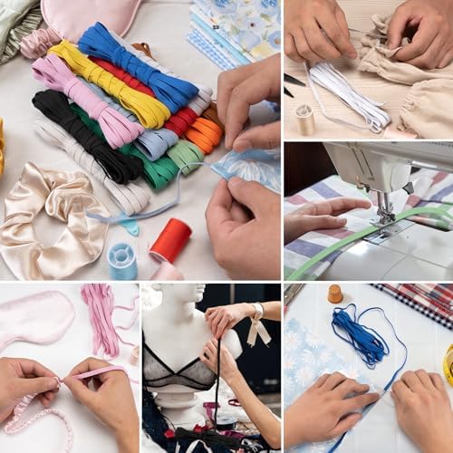 Airisoer Elastic Bands for Sewing 12 Rolls 1/4" x 4.4 Yards, Bright Colors