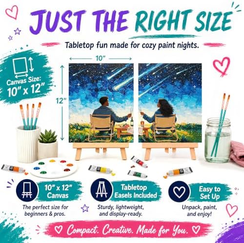 QUANWAISJ Sip and Paint Kit for Adults, Pre Drawn Canvas for Painting for Adults, 2 Pack Canvas Painting Kit, Paint Party Kit, Date Night Activities for Couples, Valentine’s Day (Starry Wishes)